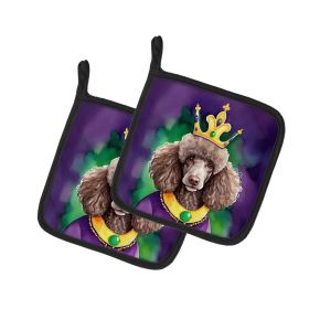 Chocolate Poodle King of Mardi Gras Pair of Pot Holders Kitchen Heat Resistant Pot Holders Sets Oven Hot Pads for Cooking Baking BBQ, 7 1/2 x 7 1/2