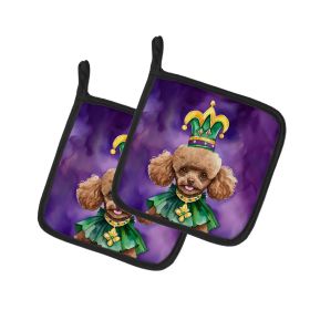 Poodle King of Mardi Gras Pair of Pot Holders Kitchen Heat Resistant Pot Holders Sets Oven Hot Pads for Cooking Baking BBQ, 7 1/2 x 7 1/2