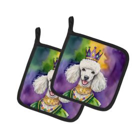 White Poodle King of Mardi Gras Pair of Pot Holders Kitchen Heat Resistant Pot Holders Sets Oven Hot Pads for Cooking Baking BBQ, 7 1/2 x 7 1/2