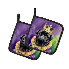 Black Pug King of Mardi Gras Pair of Pot Holders Kitchen Heat Resistant Pot Holders Sets Oven Hot Pads for Cooking Baking BBQ, 7 1/2 x 7 1/2