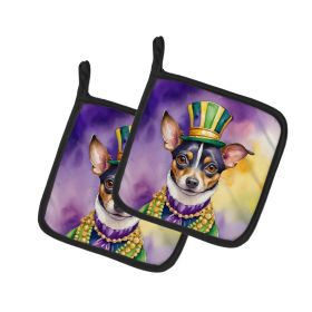 Rat Terrier King of Mardi Gras Pair of Pot Holders Kitchen Heat Resistant Pot Holders Sets Oven Hot Pads for Cooking Baking BBQ, 7 1/2 x 7 1/2