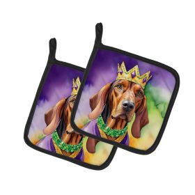 Redbone Coonhound King of Mardi Gras Pair of Pot Holders Kitchen Heat Resistant Pot Holders Sets Oven Hot Pads for Cooking Baking BBQ, 7 1/2 x 7 1/2