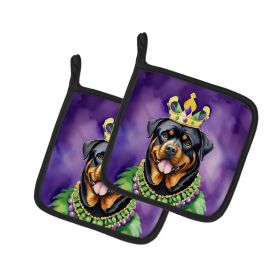 Rottweiler King of Mardi Gras Pair of Pot Holders Kitchen Heat Resistant Pot Holders Sets Oven Hot Pads for Cooking Baking BBQ, 7 1/2 x 7 1/2
