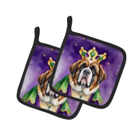 Saint Bernard King of Mardi Gras Pair of Pot Holders Kitchen Heat Resistant Pot Holders Sets Oven Hot Pads for Cooking Baking BBQ, 7 1/2 x 7 1/2