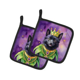 Schipperke King of Mardi Gras Pair of Pot Holders Kitchen Heat Resistant Pot Holders Sets Oven Hot Pads for Cooking Baking BBQ, 7 1/2 x 7 1/2