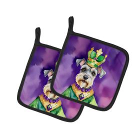 Schnauzer King of Mardi Gras Pair of Pot Holders Kitchen Heat Resistant Pot Holders Sets Oven Hot Pads for Cooking Baking BBQ, 7 1/2 x 7 1/2