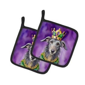 Scottish Deerhound King of Mardi Gras Pair of Pot Holders Kitchen Heat Resistant Pot Holders Sets Oven Hot Pads for Cooking Baking BBQ, 7 1/2 x 7 1/2