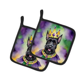 Scottish Terrier King of Mardi Gras Pair of Pot Holders Kitchen Heat Resistant Pot Holders Sets Oven Hot Pads for Cooking Baking BBQ, 7 1/2 x 7 1/2