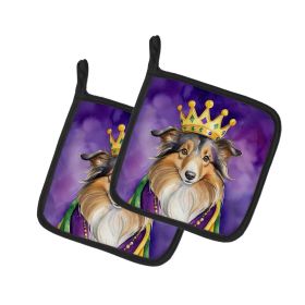 Sheltie King of Mardi Gras Pair of Pot Holders Kitchen Heat Resistant Pot Holders Sets Oven Hot Pads for Cooking Baking BBQ, 7 1/2 x 7 1/2