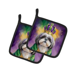 Shih Tzu King of Mardi Gras Pair of Pot Holders Kitchen Heat Resistant Pot Holders Sets Oven Hot Pads for Cooking Baking BBQ, 7 1/2 x 7 1/2
