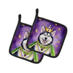 Siberian Husky King of Mardi Gras Pair of Pot Holders Kitchen Heat Resistant Pot Holders Sets Oven Hot Pads for Cooking Baking BBQ, 7 1/2 x 7 1/2