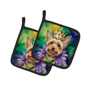 Silky Terrier King of Mardi Gras Pair of Pot Holders Kitchen Heat Resistant Pot Holders Sets Oven Hot Pads for Cooking Baking BBQ, 7 1/2 x 7 1/2