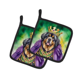 Tibetan Mastiff King of Mardi Gras Pair of Pot Holders Kitchen Heat Resistant Pot Holders Sets Oven Hot Pads for Cooking Baking BBQ, 7 1/2 x 7 1/2
