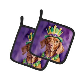 Vizsla King of Mardi Gras Pair of Pot Holders Kitchen Heat Resistant Pot Holders Sets Oven Hot Pads for Cooking Baking BBQ, 7 1/2 x 7 1/2