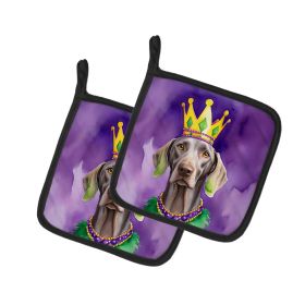 Weimaraner King of Mardi Gras Pair of Pot Holders Kitchen Heat Resistant Pot Holders Sets Oven Hot Pads for Cooking Baking BBQ, 7 1/2 x 7 1/2