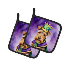 Welsh Terrier King of Mardi Gras Pair of Pot Holders Kitchen Heat Resistant Pot Holders Sets Oven Hot Pads for Cooking Baking BBQ, 7 1/2 x 7 1/2