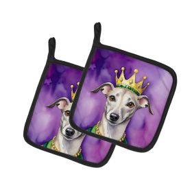 Whippet King of Mardi Gras Pair of Pot Holders Kitchen Heat Resistant Pot Holders Sets Oven Hot Pads for Cooking Baking BBQ, 7 1/2 x 7 1/2