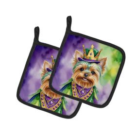 Yorkshire Terrier King of Mardi Gras Pair of Pot Holders Kitchen Heat Resistant Pot Holders Sets Oven Hot Pads for Cooking Baking BBQ, 7 1/2 x 7 1/2
