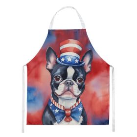 Boston Terrier Patriotic American Apron Cooking Kitchen Server Baking Crafts Gardening for Adult Women Men, Unisex, Large, Multicolor