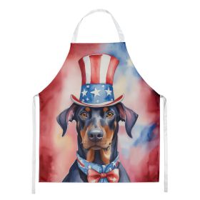 Doberman Pinscher Patriotic American Apron Cooking Kitchen Server Baking Crafts Gardening for Adult Women Men, Unisex, Large, Multicolor