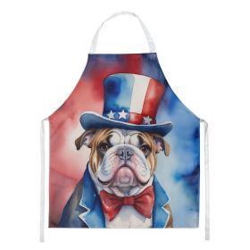 English Bulldog Patriotic American Apron Cooking Kitchen Server Baking Crafts Gardening for Adult Women Men, Unisex, Large, Multicolor