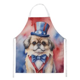 Pekingese Patriotic American Apron Cooking Kitchen Server Baking Crafts Gardening for Adult Women Men, Unisex, Large, Multicolor