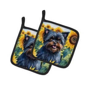 Affenpinscher in Sunflowers Pair of Pot Holders Kitchen Heat Resistant Pot Holders Sets Oven Hot Pads for Cooking Baking BBQ, 7 1/2 x 7 1/2