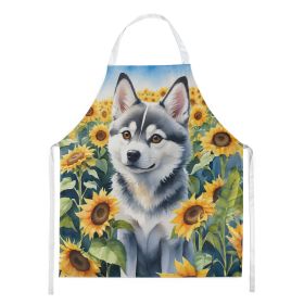 Alaskan Klee Kai in Sunflowers Apron Cooking Kitchen Server Baking Crafts Gardening for Adult Women Men, Unisex, Large, Multicolor