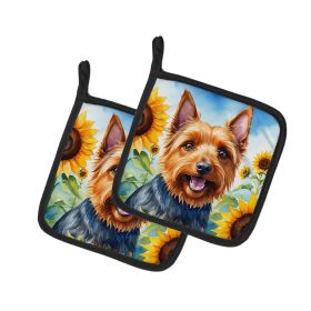 Australian Terrier in Sunflowers Pair of Pot Holders Kitchen Heat Resistant Pot Holders Sets Oven Hot Pads for Cooking Baking BBQ, 7 1/2 x 7 1/2