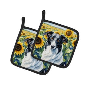 Borzoi in Sunflowers Pair of Pot Holders Kitchen Heat Resistant Pot Holders Sets Oven Hot Pads for Cooking Baking BBQ, 7 1/2 x 7 1/2