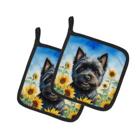 Cairn Terrier in Sunflowers Pair of Pot Holders Kitchen Heat Resistant Pot Holders Sets Oven Hot Pads for Cooking Baking BBQ, 7 1/2 x 7 1/2