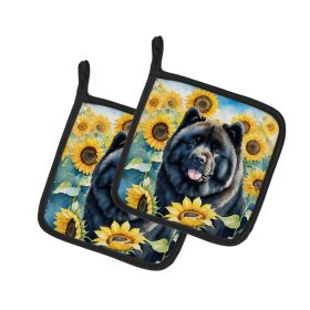 Chow Chow in Sunflowers Pair of Pot Holders Kitchen Heat Resistant Pot Holders Sets Oven Hot Pads for Cooking Baking BBQ, 7 1/2 x 7 1/2