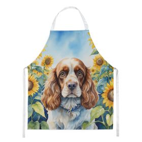 Cocker Spaniel in Sunflowers Apron Cooking Kitchen Server Baking Crafts Gardening for Adult Women Men, Unisex, Large, Multicolor