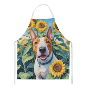 English Bull Terrier in Sunflowers Apron Cooking Kitchen Server Baking Crafts Gardening for Adult Women Men, Unisex, Large, Multicolor