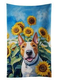 English Bull Terrier in Sunflowers Kitchen Towel Dish Cloths Guest Hand Towel Decorative Bathroom Towel for Face,Tea, Dishcloth, Kitchen and Bath