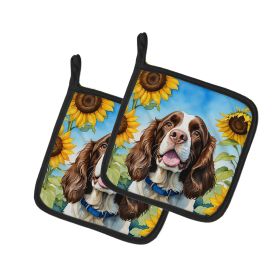 English Springer Spaniel in Sunflowers Pair of Pot Holders Kitchen Heat Resistant Pot Holders Sets Oven Hot Pads for Cooking Baking BBQ, 7 1/2 x 7 1/2