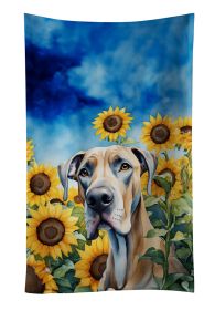 Great Dane in Sunflowers Kitchen Towel Dish Cloths Guest Hand Towel Decorative Bathroom Towel for Face,Tea, Dishcloth, Kitchen and Bath