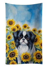 Japanese Chin in Sunflowers Kitchen Towel Dish Cloths Guest Hand Towel Decorative Bathroom Towel for Face,Tea, Dishcloth, Kitchen and Bath