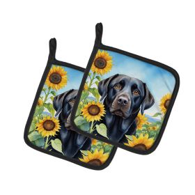 Labrador Retriever in Sunflowers Pair of Pot Holders Kitchen Heat Resistant Pot Holders Sets Oven Hot Pads for Cooking Baking BBQ, 7 1/2 x 7 1/2
