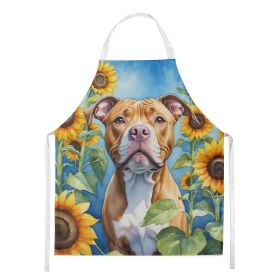 Pit Bull Terrier in Sunflowers Apron Cooking Kitchen Server Baking Crafts Gardening for Adult Women Men, Unisex, Large, Multicolor