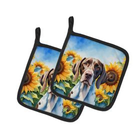 Pointer in Sunflowers Pair of Pot Holders Kitchen Heat Resistant Pot Holders Sets Oven Hot Pads for Cooking Baking BBQ, 7 1/2 x 7 1/2
