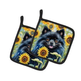 Pomeranian in Sunflowers Pair of Pot Holders Kitchen Heat Resistant Pot Holders Sets Oven Hot Pads for Cooking Baking BBQ, 7 1/2 x 7 1/2