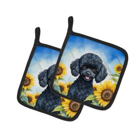 Black Poodle in Sunflowers Pair of Pot Holders Kitchen Heat Resistant Pot Holders Sets Oven Hot Pads for Cooking Baking BBQ, 7 1/2 x 7 1/2