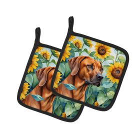 Rhodesian Ridgeback in Sunflowers Pair of Pot Holders Kitchen Heat Resistant Pot Holders Sets Oven Hot Pads for Cooking Baking BBQ, 7 1/2 x 7 1/2