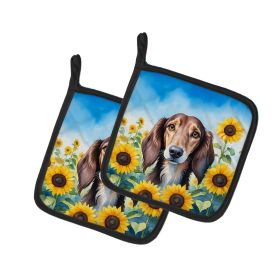 Saluki in Sunflowers Pair of Pot Holders Kitchen Heat Resistant Pot Holders Sets Oven Hot Pads for Cooking Baking BBQ, 7 1/2 x 7 1/2