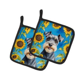 Schnauzer in Sunflowers Pair of Pot Holders Kitchen Heat Resistant Pot Holders Sets Oven Hot Pads for Cooking Baking BBQ, 7 1/2 x 7 1/2