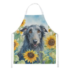 Scottish Deerhound in Sunflowers Apron Cooking Kitchen Server Baking Crafts Gardening for Adult Women Men, Unisex, Large, Multicolor