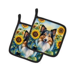 Sheltie in Sunflowers Pair of Pot Holders Kitchen Heat Resistant Pot Holders Sets Oven Hot Pads for Cooking Baking BBQ, 7 1/2 x 7 1/2