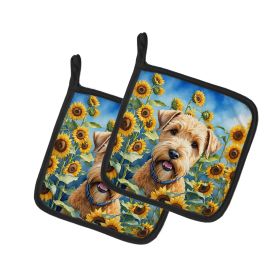 Wheaten Terrier in Sunflowers Pair of Pot Holders Kitchen Heat Resistant Pot Holders Sets Oven Hot Pads for Cooking Baking BBQ, 7 1/2 x 7 1/2