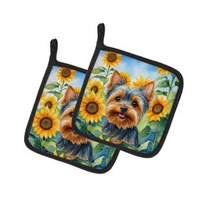 Yorkshire Terrier in Sunflowers Pair of Pot Holders Kitchen Heat Resistant Pot Holders Sets Oven Hot Pads for Cooking Baking BBQ, 7 1/2 x 7 1/2